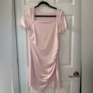 SHEIN Pleated square neck dress casual pink size L. New without tags